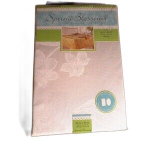 White Tablecloth Spring Blossoms Damask  60”x84” Oblong seats 6-8 sealed pkg new